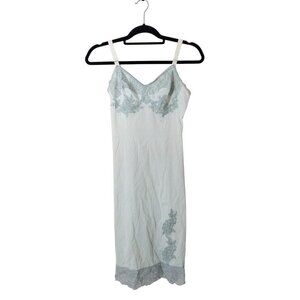 Vintage Charmode Sears Mint Green Lace Trim Nightgown With Floral Appliqué & Adj